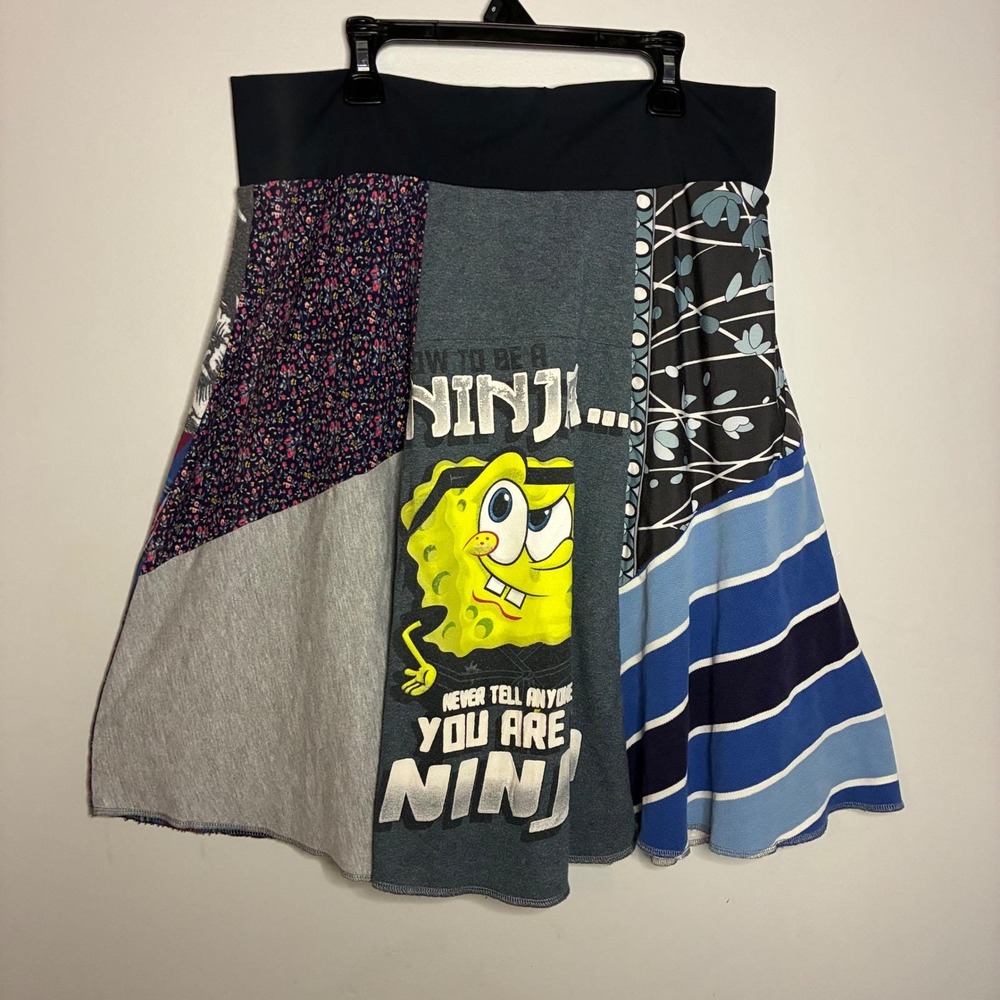 Upcycled Patchwork Skirt One of a Kind SpongeBob Minecraft Ninja Artwear Boho - Picture 5 of 9